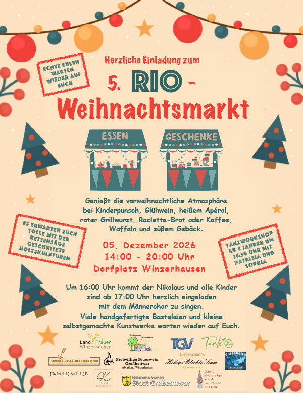 5. Rio-Weihnachtsmarkt in 71723 Großbottwar-Winzerhausen auf dem Dorfplatz (Baden-Württemberg)
