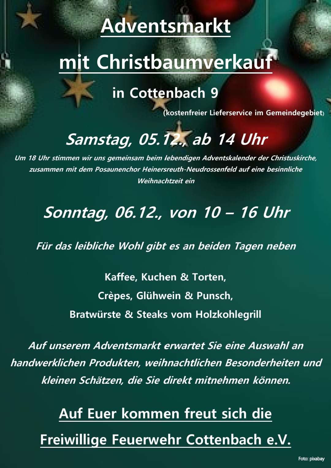 🎄 Adventsmarkt mit Christbaumverkauf in Cottenbach 🎄